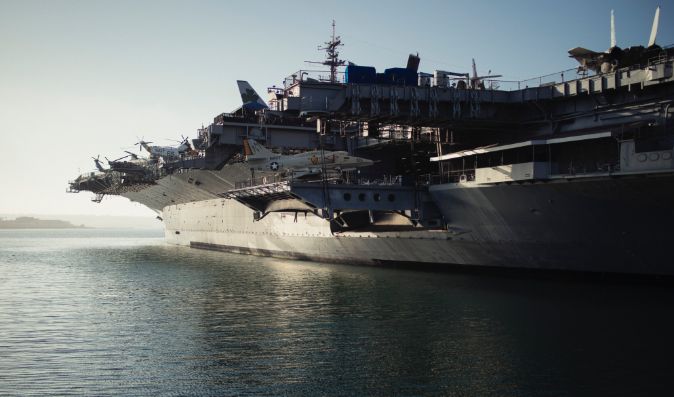 Side view of Navy aircraft carrier